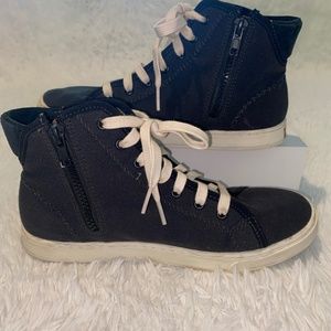 Olukai Womens Pilahi Canvas High Top Sneaker Black W/ Side Zipper